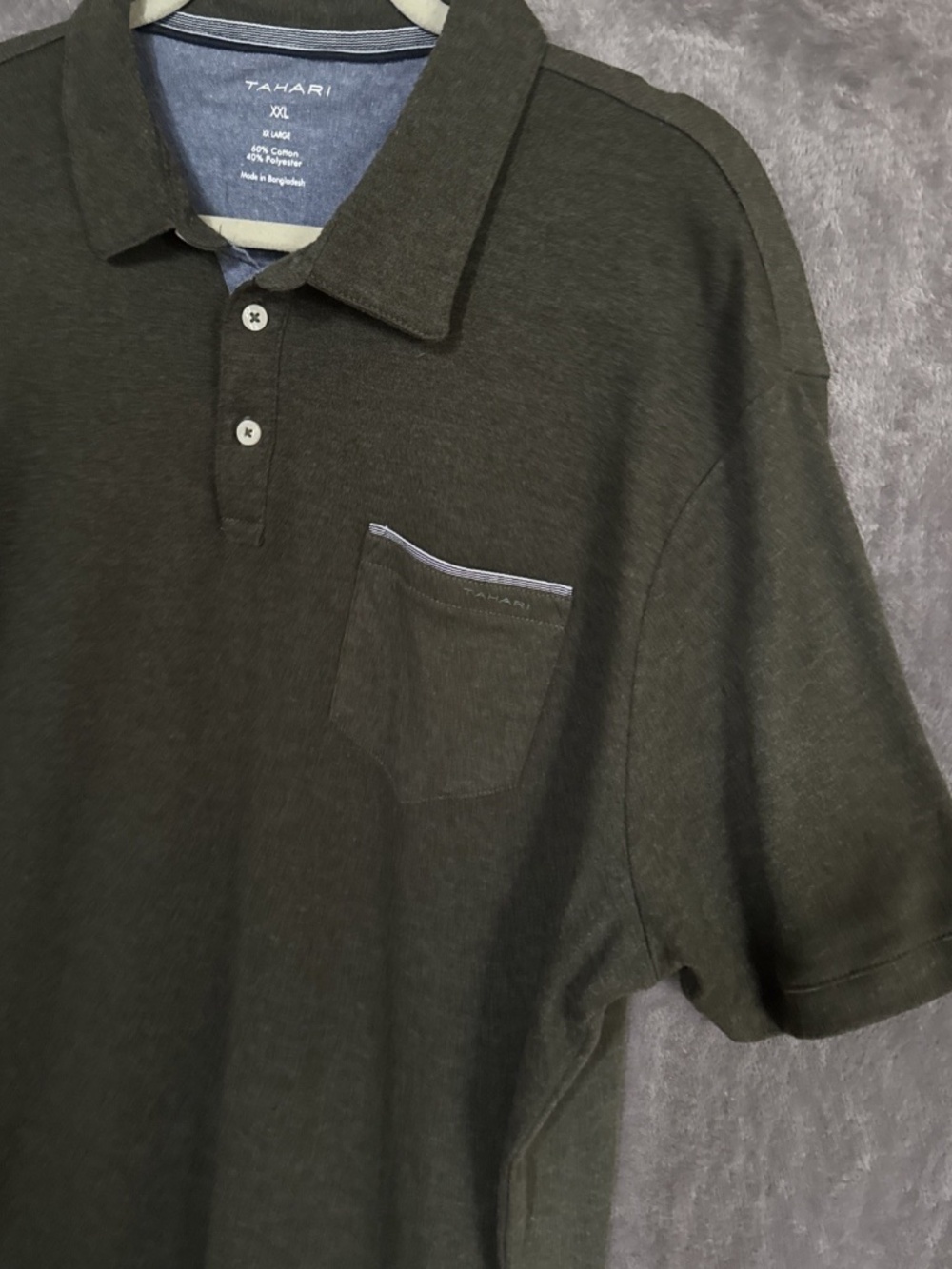 Tahari Men’s Polo Shirt Green Short Sleeve Pocket Size XXL